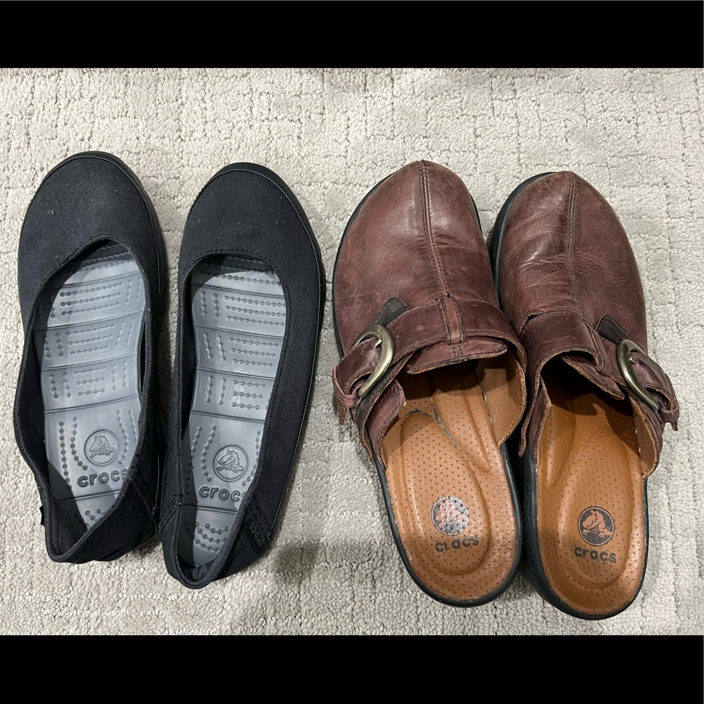 2 pairs crocs women size 8 clogs/flats